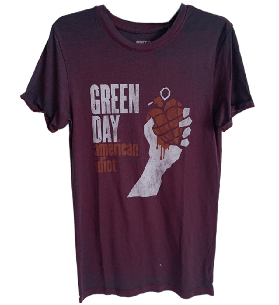 Green Day - American Idiot Design T-Shirt - Burnt Out Red