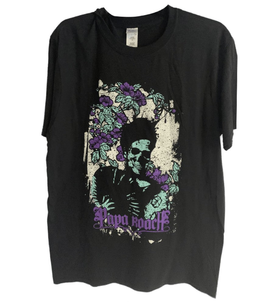 Papa Roach Flower Skull Printed T-Shirt Black