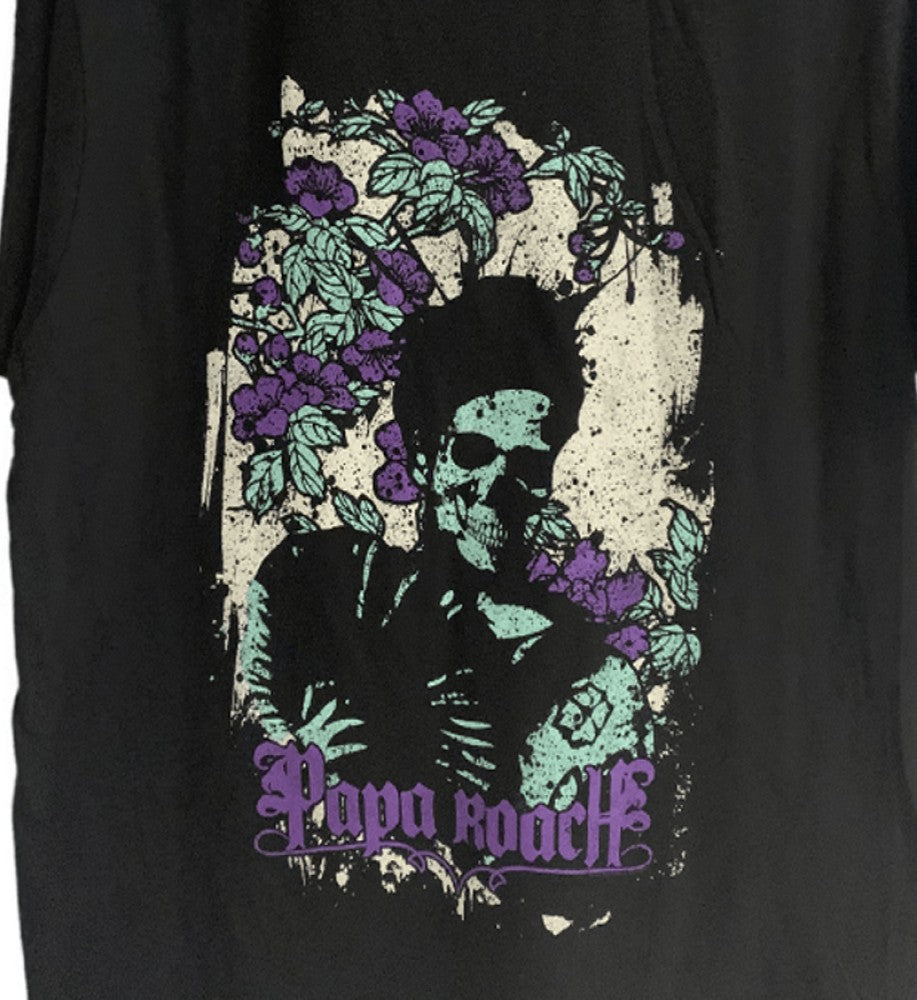 Papa Roach Flower Skull Printed T-Shirt Mens