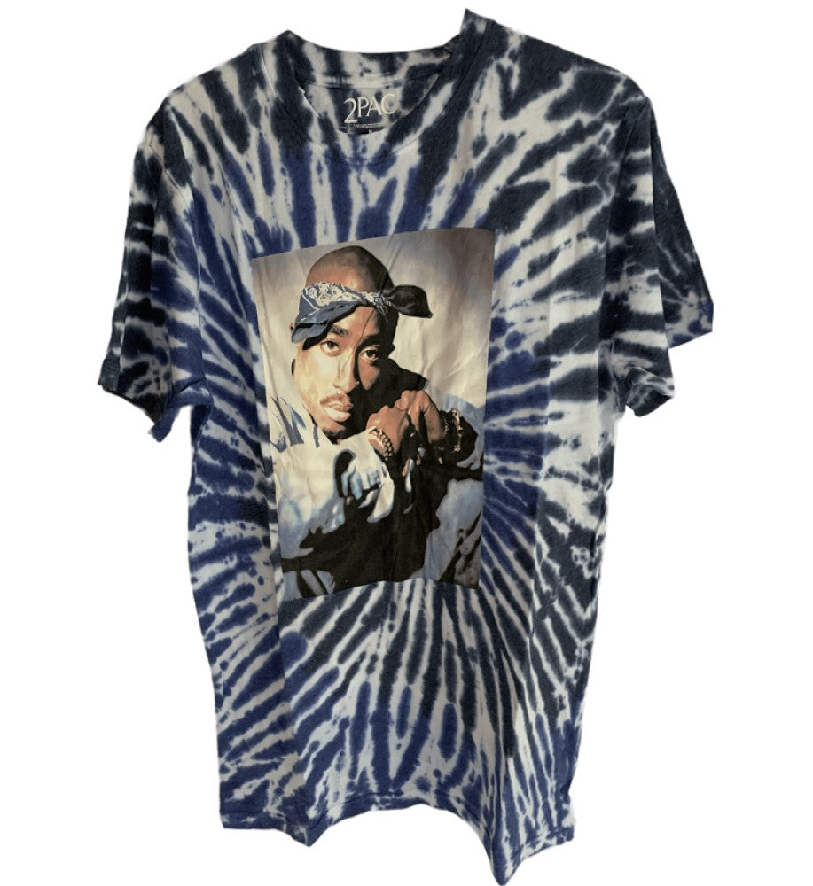 TUPAC Wash Collection With Tupac Portrait Men's T-Shirt Blue
