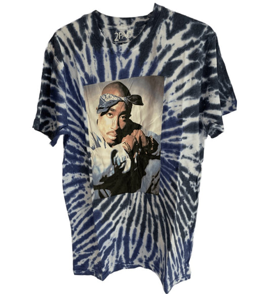 TUPAC - Wash Collection With Tupac Portrait Men's T-Shirt - Blue