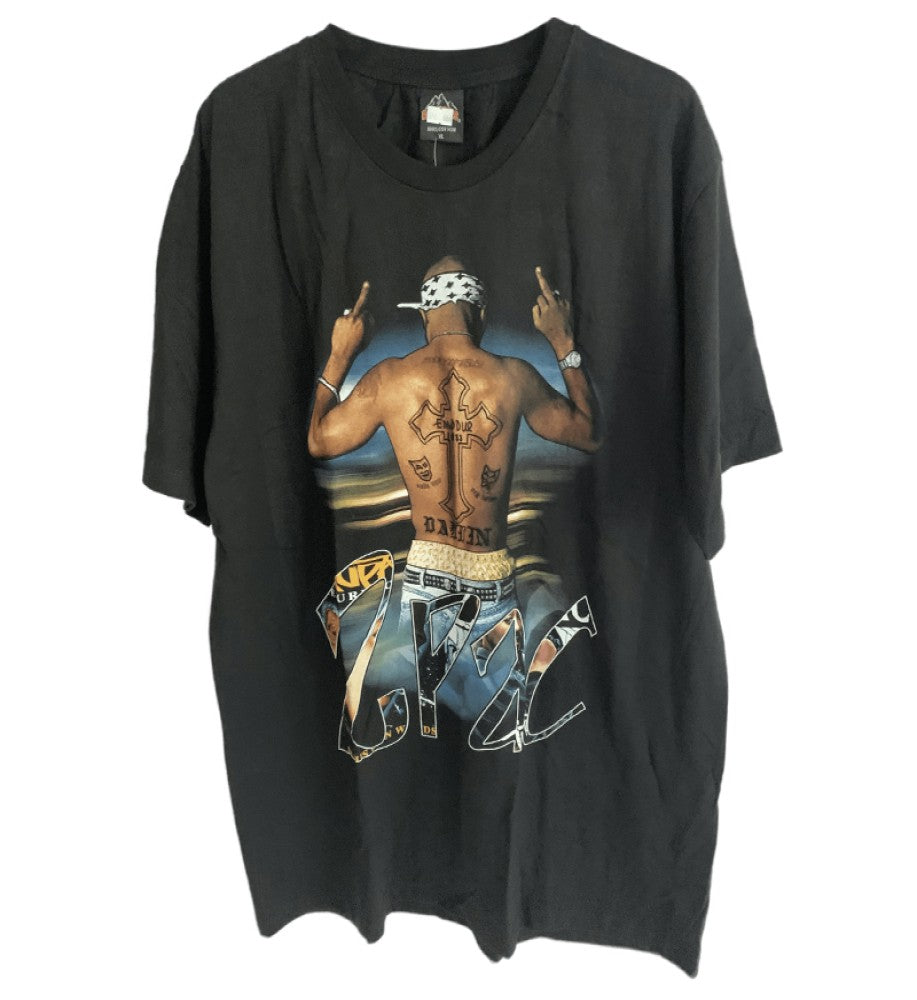 TUPAC- Both Side Vintage Print Men's T-Shirt - Black