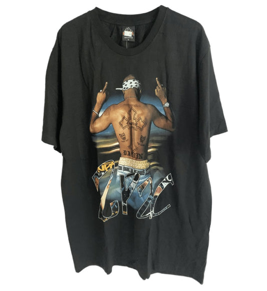 TUPAC- Both Side Vintage Print Men's T-Shirt - Black