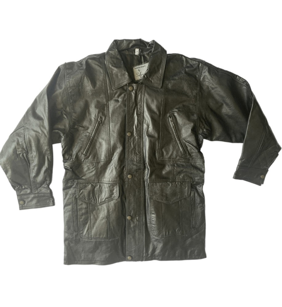 Leather Jacket Quilt Zip Men's - Black