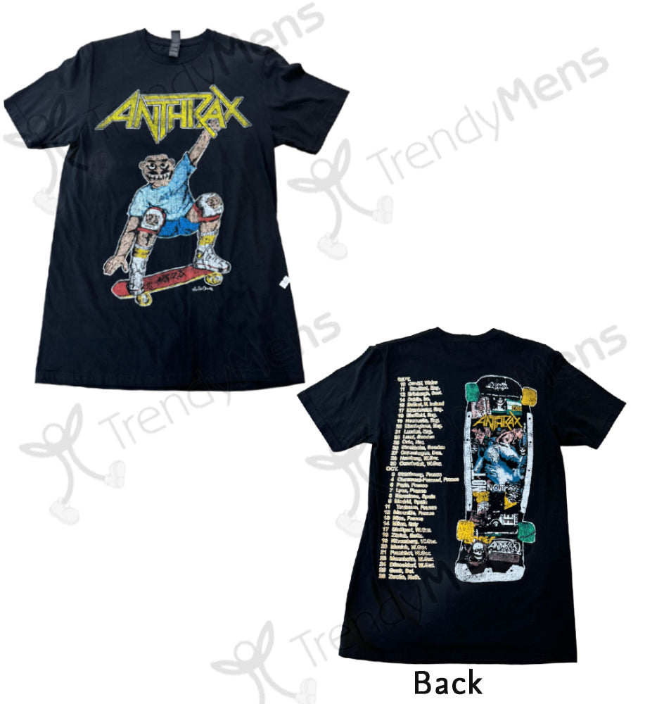 Anthrax Spreading Skater Notman Vintage Print T-Shirt - Black