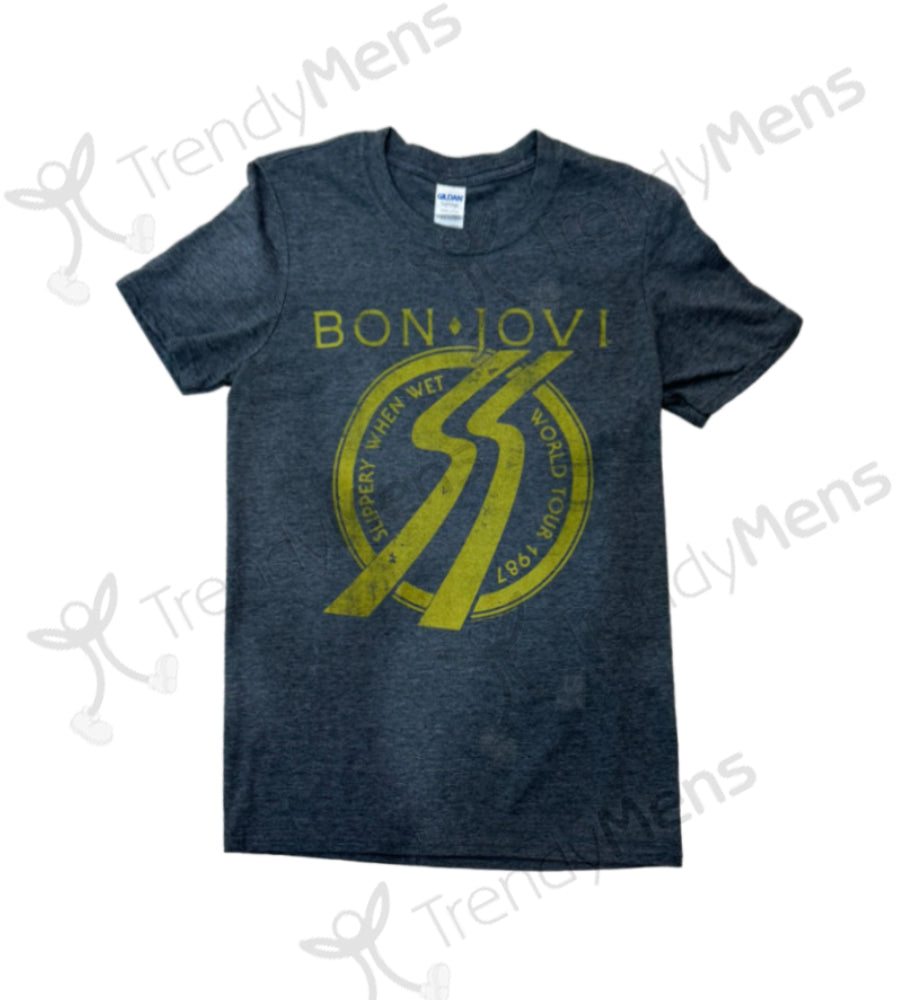 Bon Jovi Slippery Road When Wet T-Shirt - Grey
