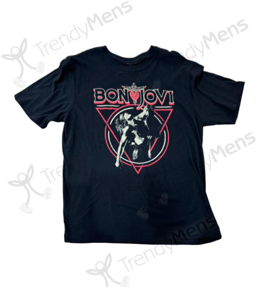 Bon Jovi Triangle Overlap Print T-Shirt - Black