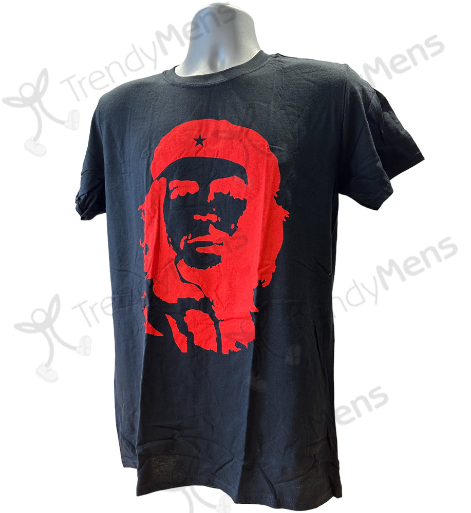 Che Guevara - Red On Black Cuban Revolutionary Face Printed Men's T-Shirt