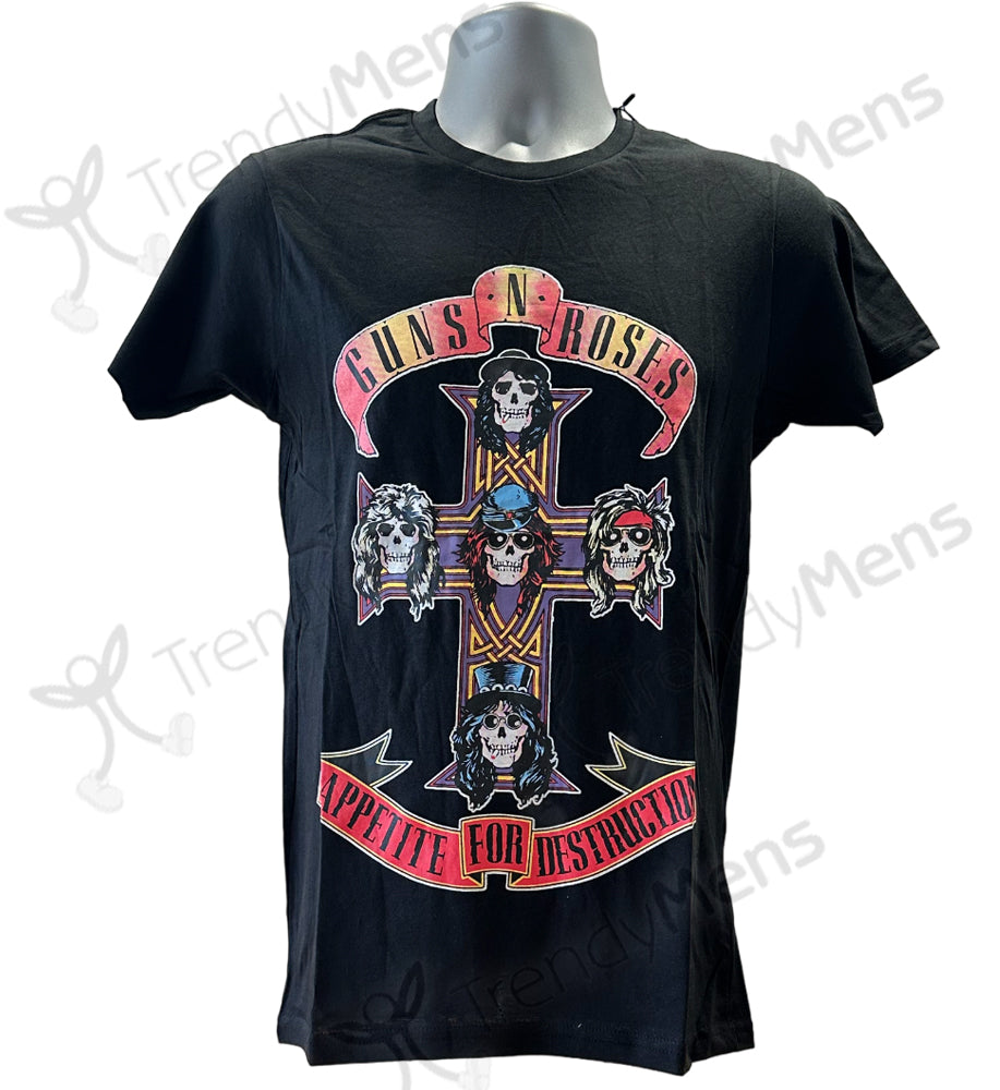 Guns N Roses Appetite For Destruction Logo Print Men's T-Shirt Black