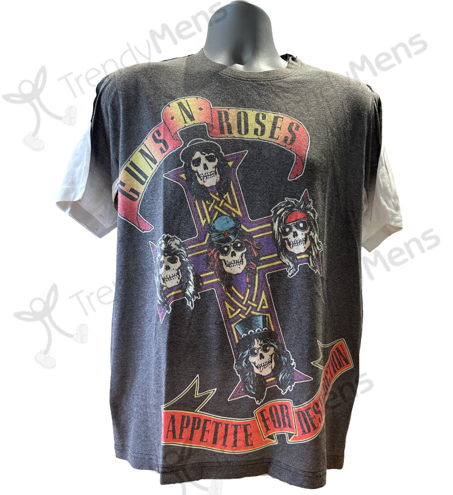 Guns N Roses Appetite For Destruction Logo Print Men's T-Shirt Grey