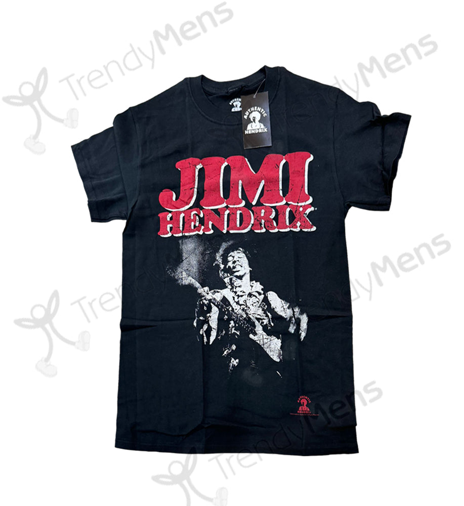 Jimi Hendrix Block Logo Classic Rock T-Shirt in Black