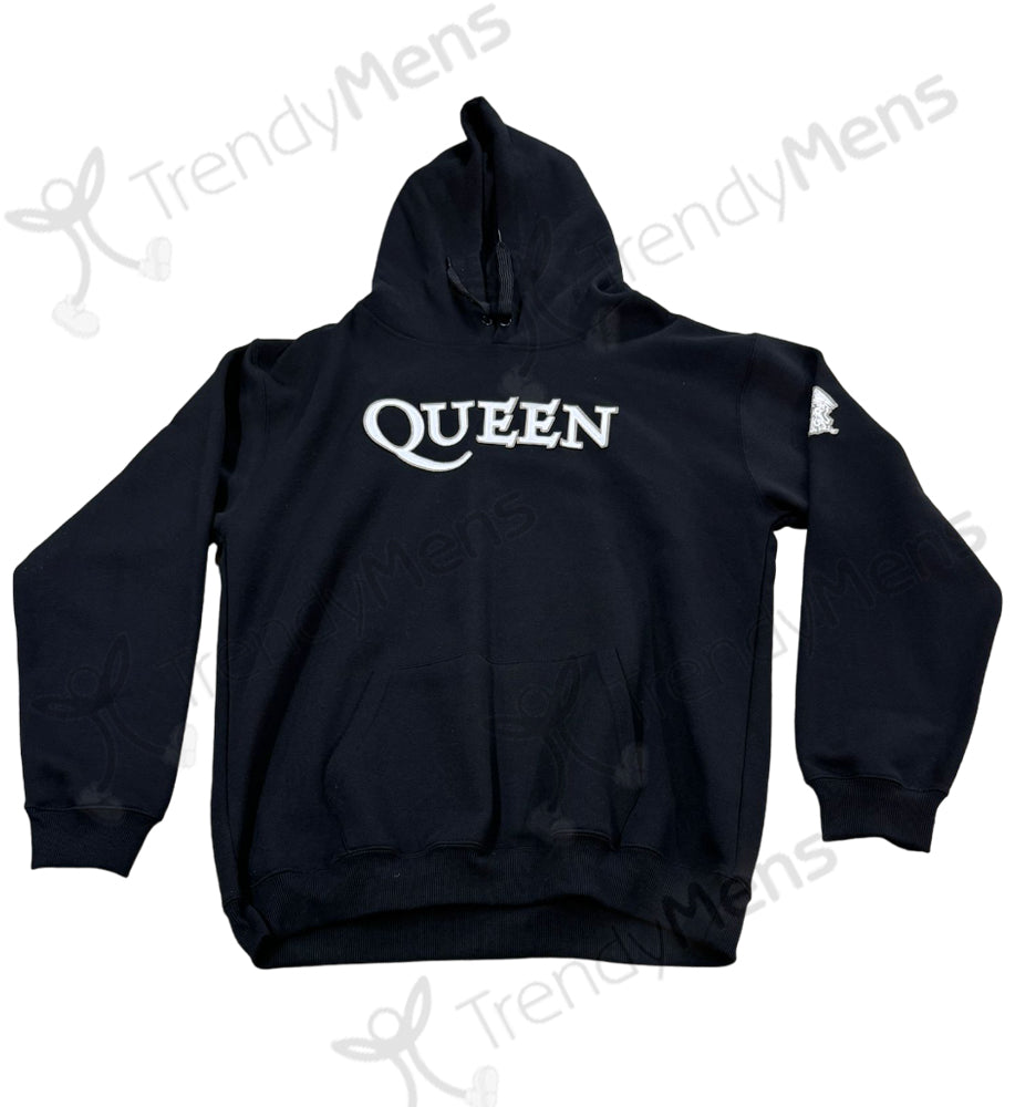 Queen Logo & Crest Applique Pullover Hoodie