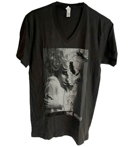 Lady Gaga - Charcoal Grey V-Neck Design T-Shirt