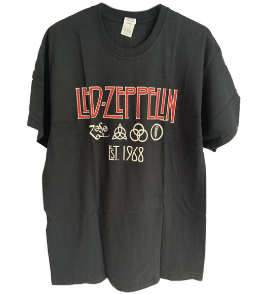 Led Zeppelin Symbol Est 1968 Logo Print Men's T-Shirt Black