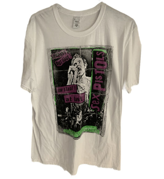 Sex Pistols Londons Outrage On Stage at Last Graphic Print Men's T-Shirt White