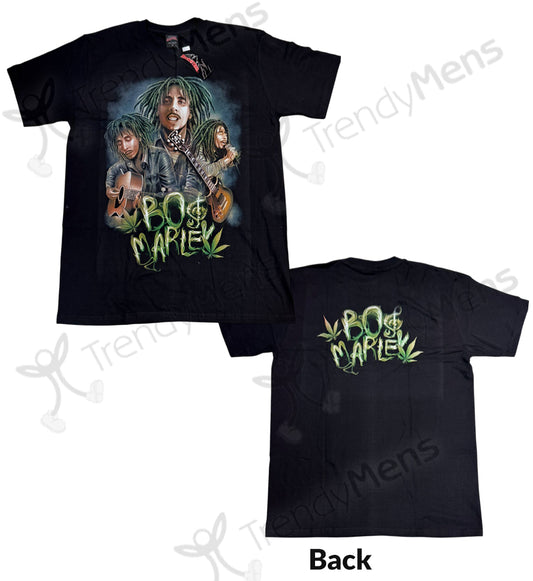 Bob Marley Illustration Retro Design T-Shirt in Black