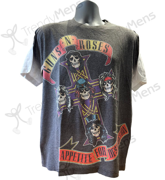Guns N Roses Appetite For Destruction Logo Print Men's T-Shirt Grey