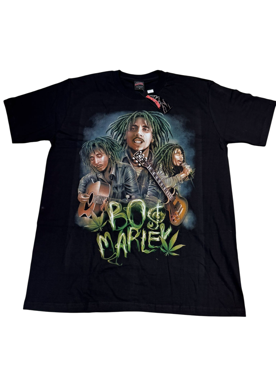 Bob Marley Illustration Design T-Shirt Front Print - Black