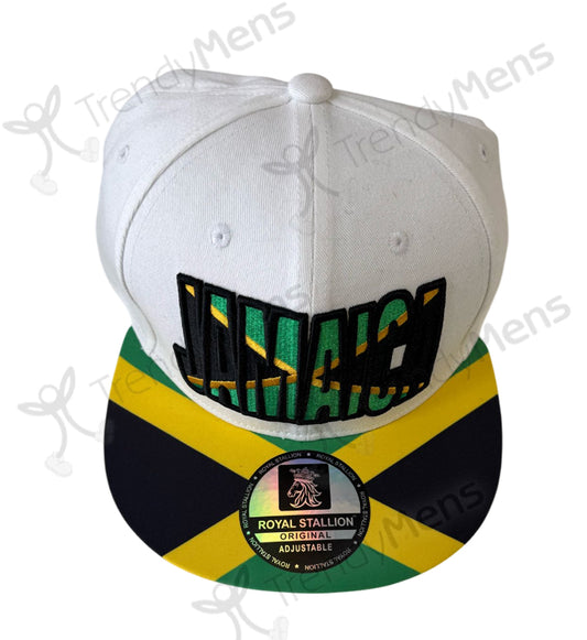Jamaica Flag Design Snapback Cap  White