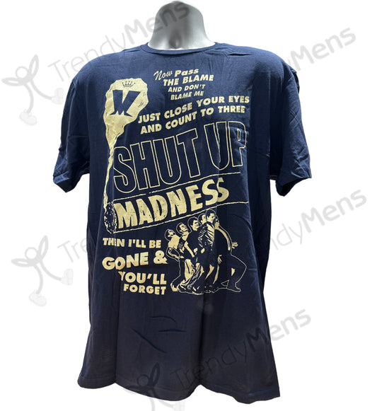Madness - Shut Up Graphic Print T-Shirt - Navy Blue