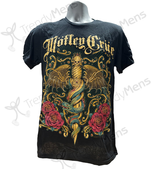 Motley Crue - Exquisite Dagger Mens T-Shirt Graphic Front Print - Black