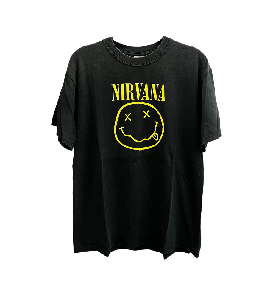 Nirvana - Yellow Smiley Face Print Men's T-Shirt - Black