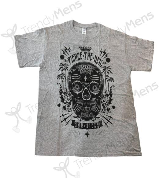 Pierce The Veil - Skull Graphic San Diego Front Printed T-Shirt - Grey