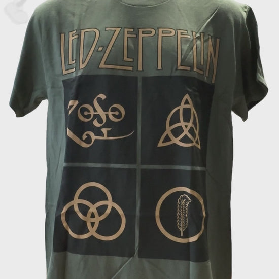Buy Led Zeppelin - Gold Symbols & Black Squares Print Men's Tee Online