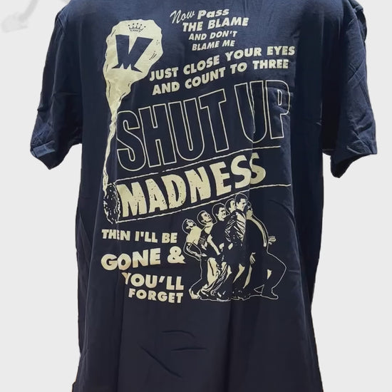 Shop Madness Shut Up Graphic Print T-Shirt Navy Blue